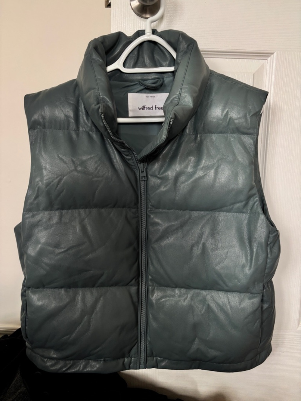 Aritzia Wilfred Free Puffer Leather-Look Vest in Slate Gray